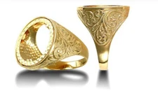 9ct Gold Full Sovereign Ring Mount with Carved Shoulders
