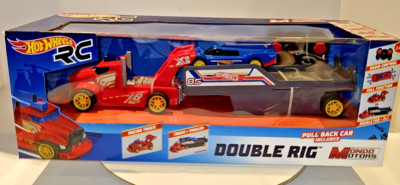 HOTWHEELS TRUCK RC DOUBLE RIG TRAILER & CAR FERNBEDIENUNG ELEKTRONIK NEU