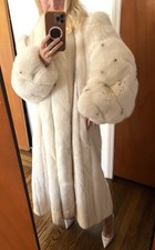 Evans White Mink Luxury Fox Spotted Tuxedo Trim Coat