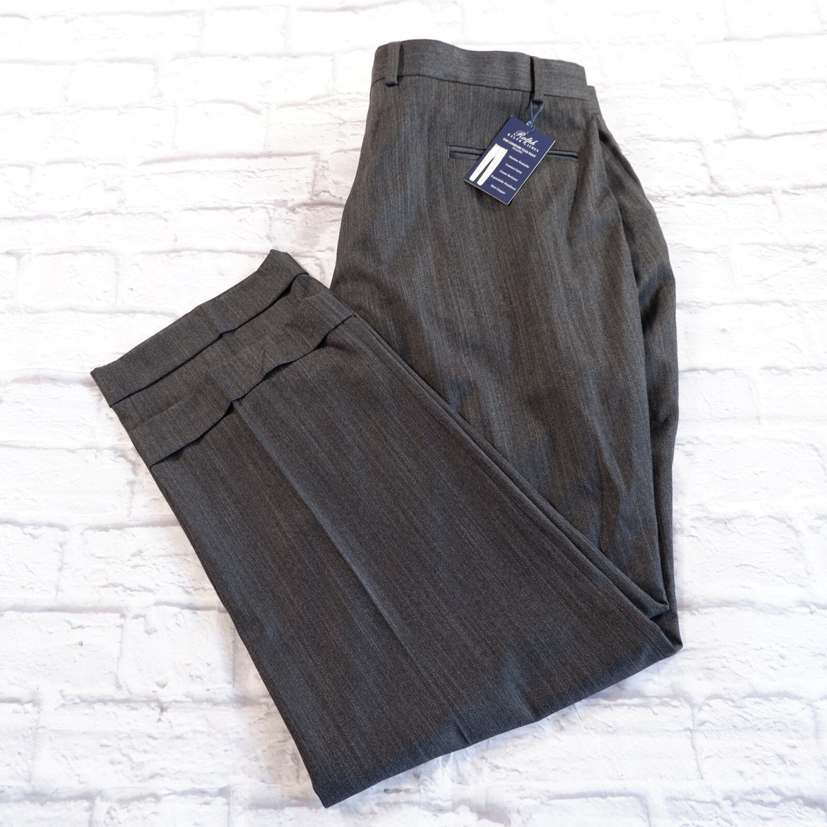 mens pleated dress pants with cuffs NWT Ralph Lauren Pleated Cuffed Charcoal Gray Mens Dress Pants 42x30