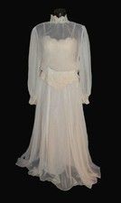 Unbranded Vintage 70s 80s Off White Alencon Lace Wedding Dress w Jacket sz 6