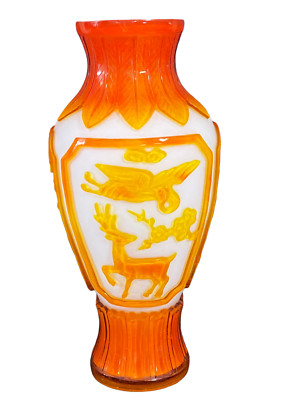 # 4712 Stunning Old High-Relief Peking Glass Vase 12.25'' H