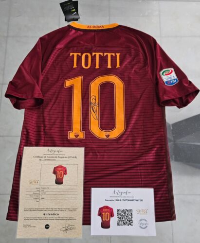 NIKE TOTTI 10 CERTIFIED AUTOGRAPHED 16-17 JERSEY AS ROME SOCCER JERSEY NEW%-