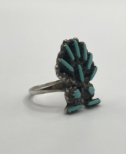 Navajo Zuni Sterling Silver Petit Needlepoint Turquoise Ring Size 6.5 - Picture 10 of 10