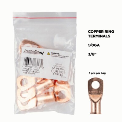 INSTALL BAY CUR1038 / Copper Uninsulated Ring Terminal 1/0 Gauge- 3/8 in  5-PACK
