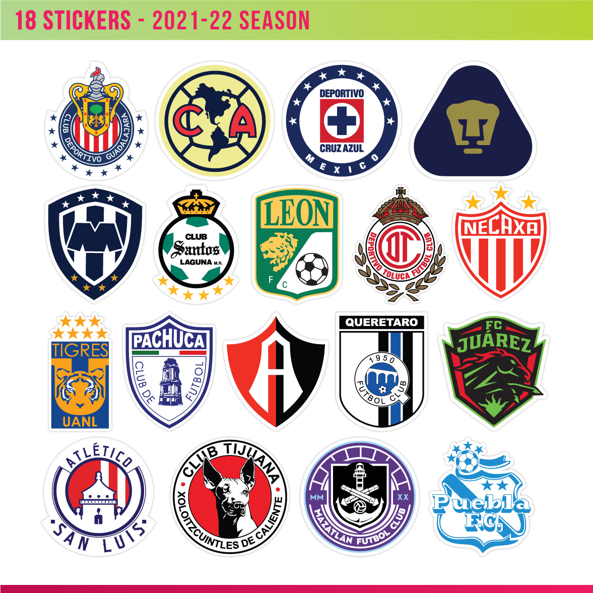 18 Liga MX Mexico Club Soccer Stickers Calcomania Vinyl Decals - ALL TEAMS