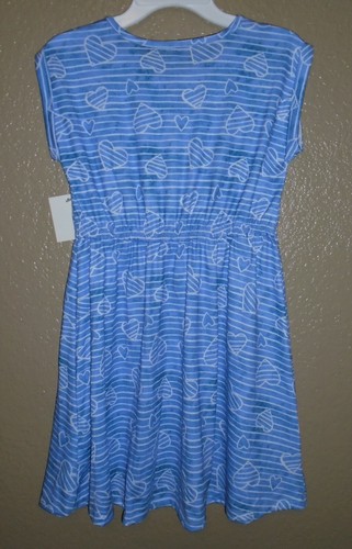 So Roll Cuff Tie Waist Dress GIRLS MEDIUM -10 BLUE WHITE STRIPES & HEARTS NWT - Picture 10 of 12
