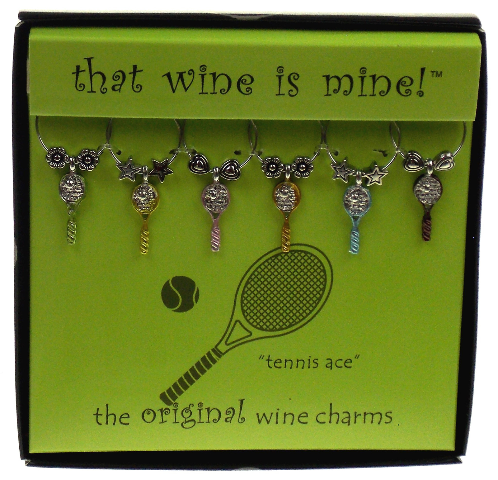 Tennis Ace Wine Things Charms Racket Ball Painted Metal Gift Bar Tasting Party