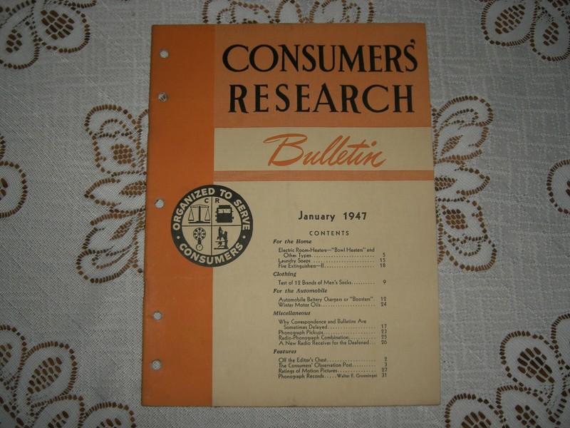Consumers Research Bulletin - January 1947 - Room Heaters, Men's Socks, etc.