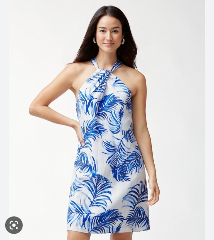 tommy bahama halter dress Fuller Fronds Linen-Blend Dress, Size small Available in 5500 tartans