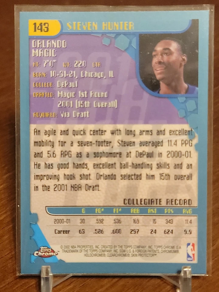 STEVEN HUNTER 2001-02 TOPPS CHROME BASKETBALL CARD # 143 ORLANDO MAGIC - Image 2 of 2