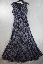 Tahari Arthur S. Levine Long Evening Dress Blue Silver Womens Size 8 Lined