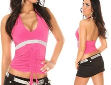 Sexy Miss Ladies Neck Top Classy Glamour Rhinestone Band Look Silver 34/36/38