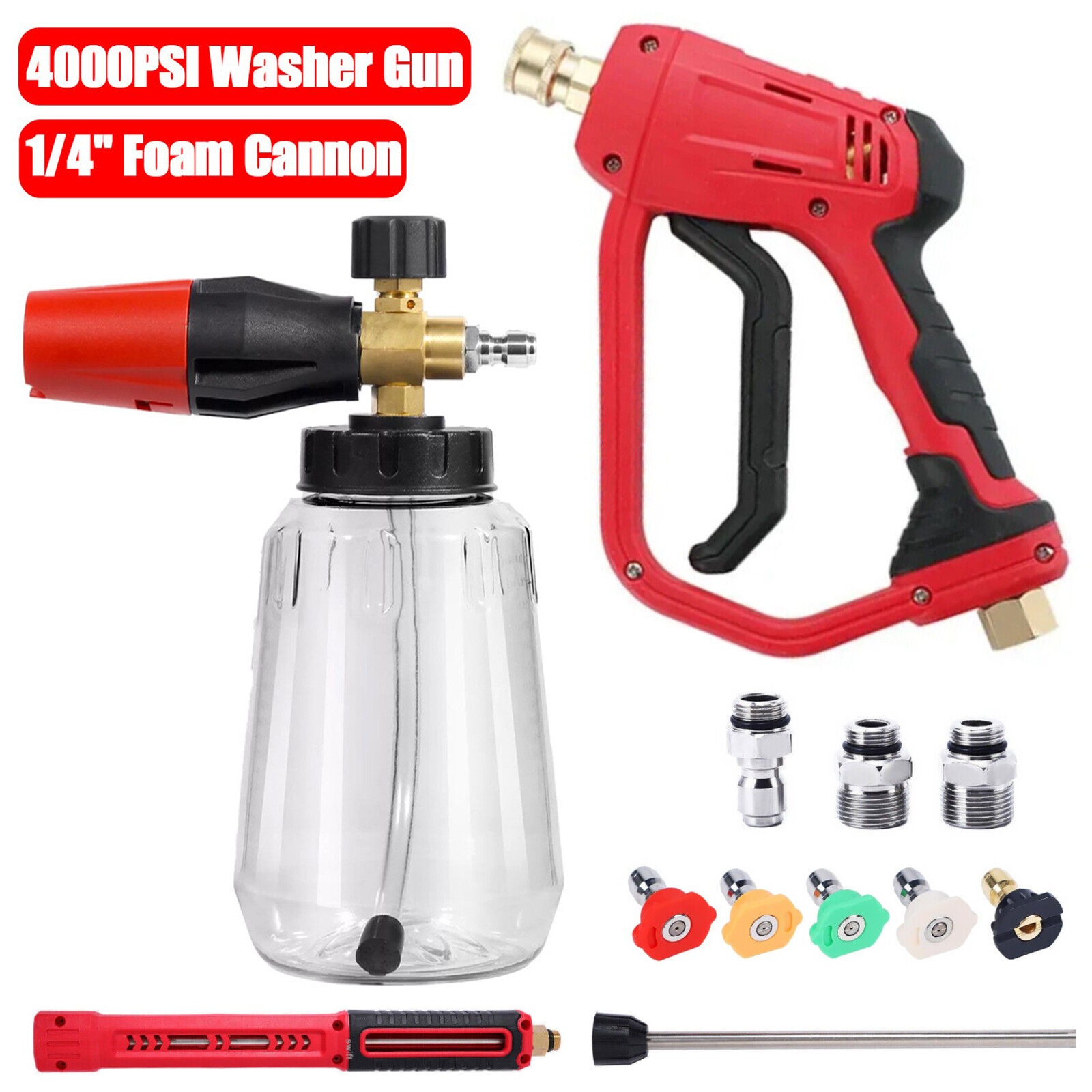 4000PSI High-Pressure Car Wash Gun with Foam Cannon and Spray Wand  