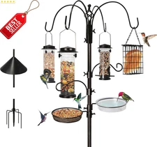 Bird Feeding Station 6 Hook 94in Steel Multi Feeder Stand Bath Tray Baffle US