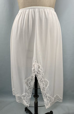 Vintage Half Slip SIZE MEDIUM white long length 28" lace slit classic 70s 80s