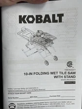 Kobalt 10 inch 15.0 Amp Wet Tile Saw with Sliding Table & Stand