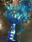 Pair Of Vintage Fenton Glass Compote Vase Colonial Blue Thumbprint — photo 7