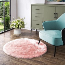 Latepis Pink Circle Round Rug 3ft Faux Fur Sheepskin Rugs for Living Room Fuz...