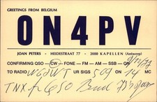 QSL radio card ON4PV 1977 Kapellen Antwerp Belgium Joan Peters