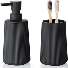 Bathroom Accessories 2 Piece Soap Dispenser and Toothbrush Holder Set Striped Bl