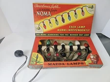Vintage Noma Christmas light strand Mazda lamps fabric cord orig box Working