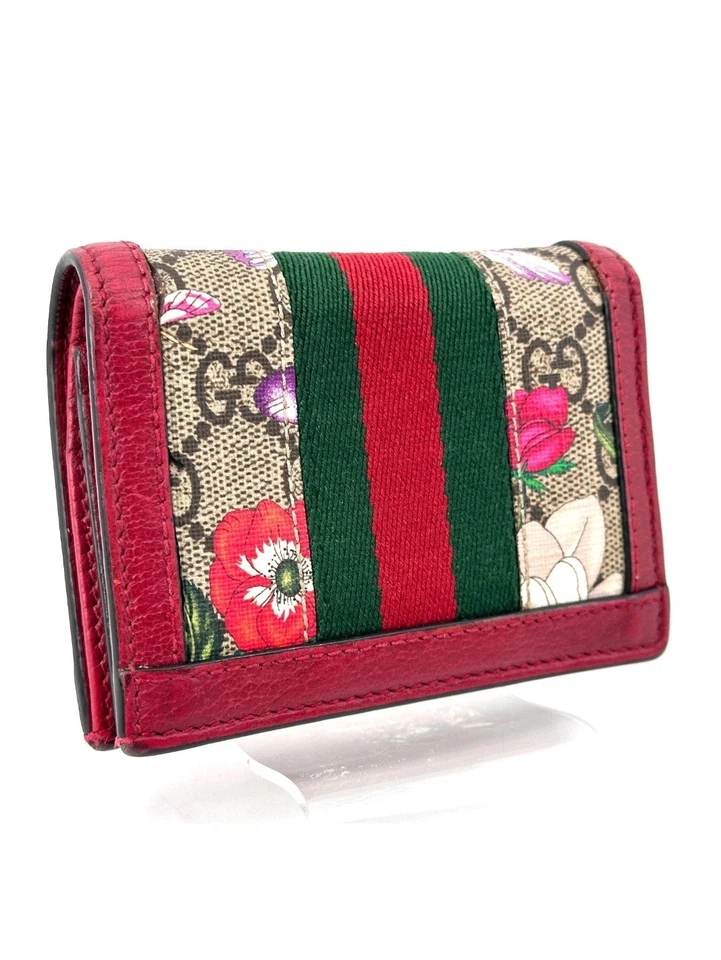 Auténtica billetera plegable GUCCI Off-Dia GG Flora de cuero de lona roja Foto 2 de 4