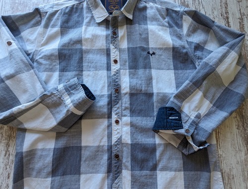 Zara Man Denim Couture XXL 2XL 42x30 gray buffalo check button roll M shirt - Picture 7 of 12