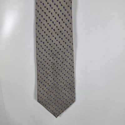 Charvet Place Vendome Mens Silk Tie Tan Blue Geometric Pattern Made in France