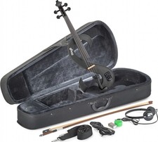 4/4 electric violin set with S-shaped metallic black electric violin, soft ca...