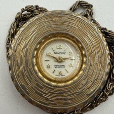 Vintage Saxony Swiss Made Pendant Necklace Watch   Mechanical Gold Tone DONT RUN