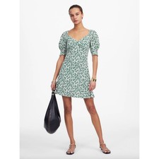 Madewell Seamed V Neck Mini Dress Viscose Printed Kelly Verdant Green US 00 NWT