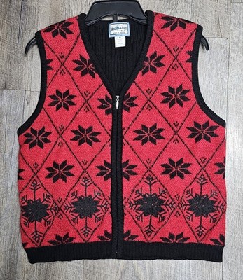 Vintage Pendleton 100% Wool Full Zip Cardigan Sweater Vest with Poinsettis PM