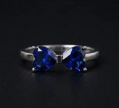Heart Sapphire Bow Ring, Dainty Sterling Silver Statement Ring, Romantic Gift