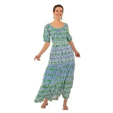Gretchen Scott Womens Maxi Dress Large All Dolled Up East India Tiered Cotton 