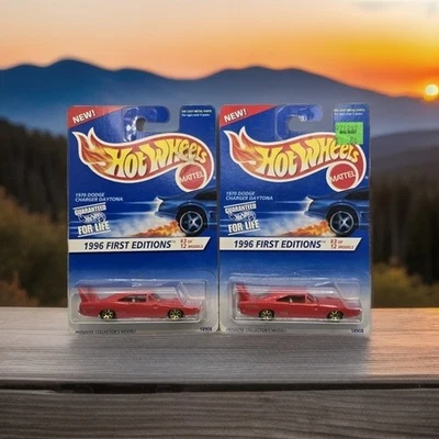 1996 Hot Wheels First Editions 1970 Dodge Charger Daytona Red 7 Spokes Lot Of 2 - Image 1 of 4
