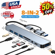 8 in 2Port USB-C Hub Adapter - 5G Speed Multi Splitter for PC, Laptop MacBook