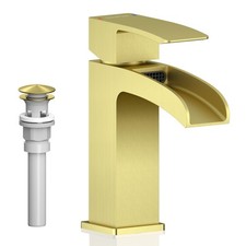 Brushed Gold Bathroom Faucet Waterfall Vanity Faucet for Brass 1 Hole Sink Si...