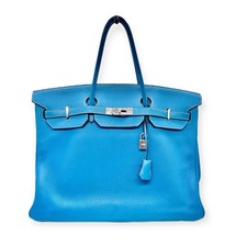 Borsa a mano Hermès Birkin 40 Togo pelle palladio hardware blue jeans borsa