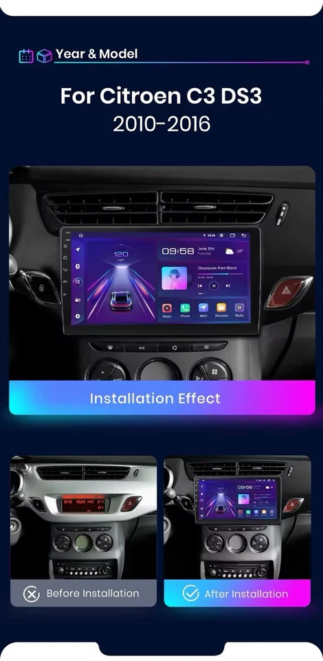 Autoradio Citroen C3-DS3 2010-2016 2G+32GB CarPlay-AndroidAuto Wireless WIFI BT. - Immagine 2 di 4