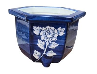 Vintage TOYO Japan Blue & White Hexagonal Porcelain Planter – Unused & Pristine - Image 1 of 4
