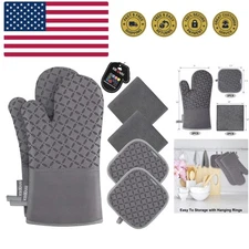 Oven Mitts and Pot Holders 6pcs Set, Kitchen Oven Glove High Heat Resistant 5...