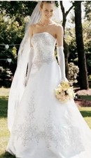 Davids Bridal White Strapless Embroidered Beaded Wedding Gown Style V9364 Sz 22W