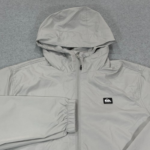 Quiksilver Windbreaker Jacket Gray Mens L Hood Zip Up Waterproof Dryflight NWT