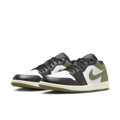 Men s Size 12 Nike Air Jordan 1 Low Black Toe White Olive 553558-092 ((No Lid))