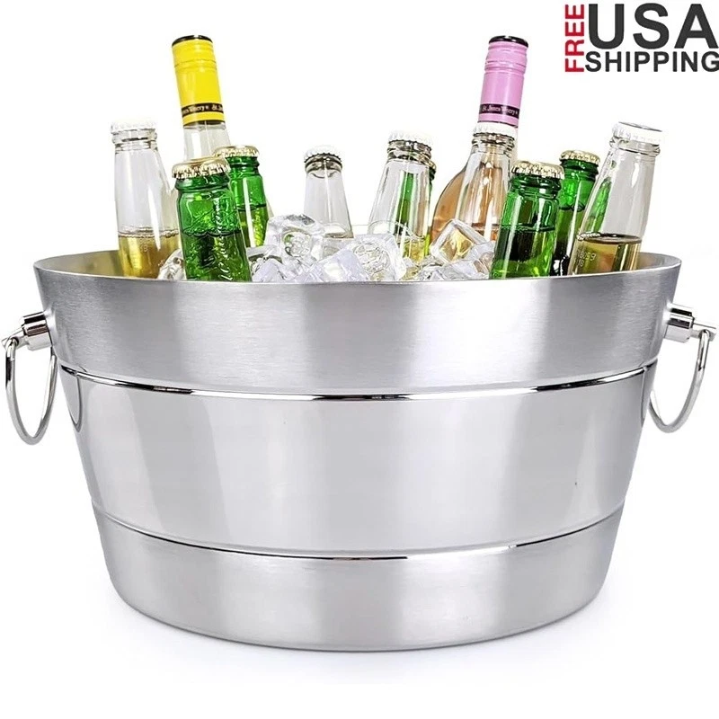 Insulated Stainless Steel Ice Bucket Leak Proof Beverage Cooler Party Tub 12qt