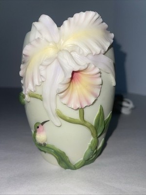 Iris Hummingbird Night Lamp Hand-Painted Sculpture Bonded Marble 5.5in Tall