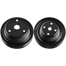For Sbc Chevy 350 Double Groove Black Steel Long Water Pump Crankshaft Pulley