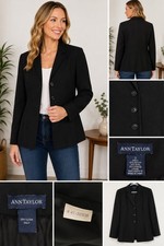 Ann Taylor Black Wool Blend Career Blazer Jacket Women  s Size 2 Lined Classic