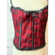 Lace Corset Bustier Lingerie Costume Top XL Valentines Day Red Ruffle Red Black